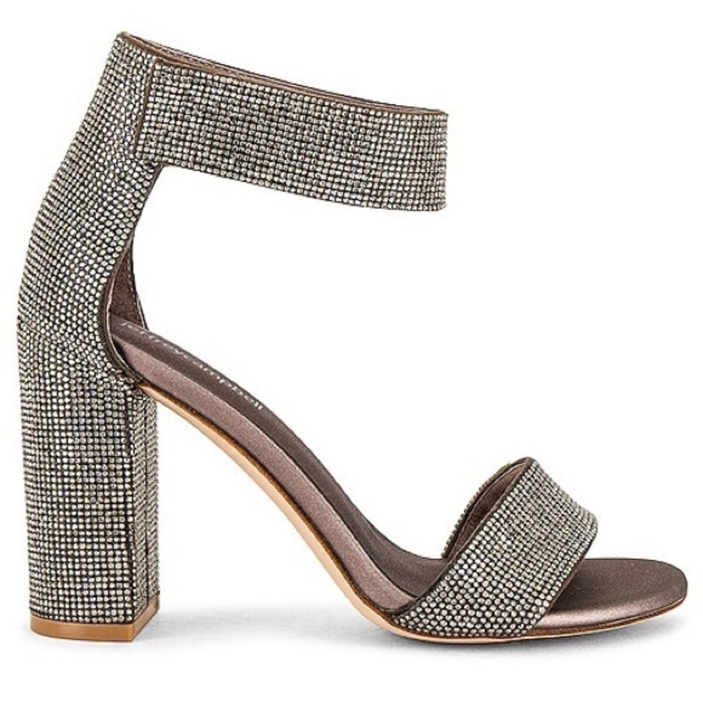 Jeffrey Campbell Lindsay sandal rhinestone-encrusted high heel sandal pewter 7